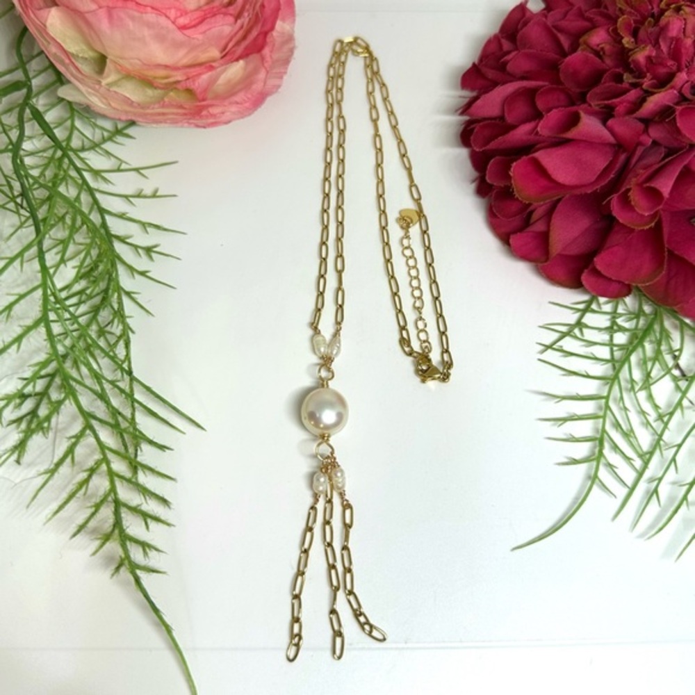 NEW⚜️Freshwater Pearl Tassel Fringe Chain Necklace